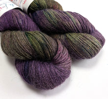 Load image into Gallery viewer, Witchy Woman on 100% llama 4ply/fingering weight yarn. Grey base.
