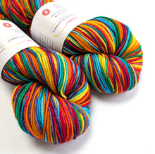 Load image into Gallery viewer, Rainbow on superwash Merino crazy 8 DK.

