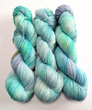 Load image into Gallery viewer, Sea Foam on superwash merino/cashmere/nylon DK yarn.
