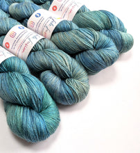 Load image into Gallery viewer, Blue Skies on baby camel/silk 4ply/fingering weight yarn.
