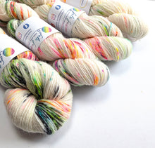 Load image into Gallery viewer, Colorful yarn skeins with labels on a white background
