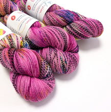 Load image into Gallery viewer, Wild Thing on high twist superwash merino/nylon "Zebra" sock yarn.
