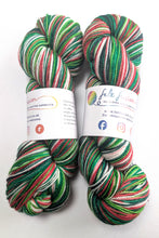 Load image into Gallery viewer, Two skeins of multicolored yarn with visible brand labels on a white background
