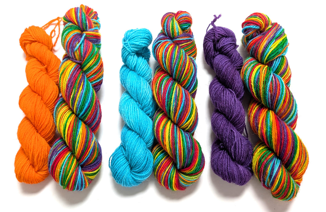 Rainbow sock set, on Talamh sock yarn.
