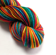 Load image into Gallery viewer, Rainbow on superwash BFL/nylon sock yarn.
