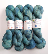 Load image into Gallery viewer, Blue Skies on baby camel/silk 4ply/fingering weight yarn.
