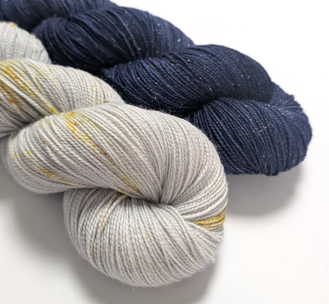 Starlight yarn set on sparkle sock yarn.