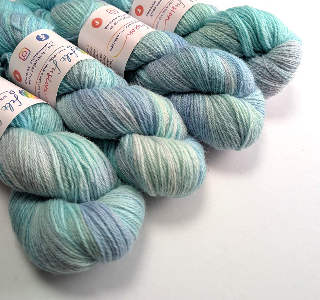 Pastel blue yarn.
