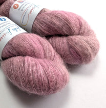 Load image into Gallery viewer, Two skeins of pink yarn with labels on a white background
