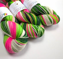 Load image into Gallery viewer, Whoville on superwash BFL/nylon sock yarn.
