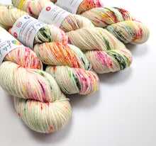 Load image into Gallery viewer, Colorful yarn skeins with labels on a white background

