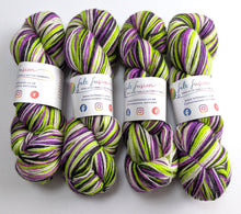 Load image into Gallery viewer, Four skeins of multicoloured yarn with visible branding on a white background
