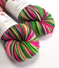 Load image into Gallery viewer, Whoville on superwash merino/cashmere/nylon DK yarn.
