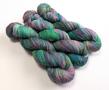 Load image into Gallery viewer, Frankenskein on neon neps and sparkle 4ply yarn.
