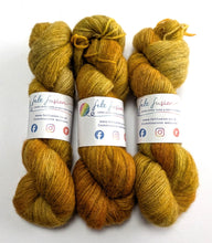 Load image into Gallery viewer, Three skeins of yarn in yellow and gold shades with &#39;Felt Fusion&#39; labels on a white background.
