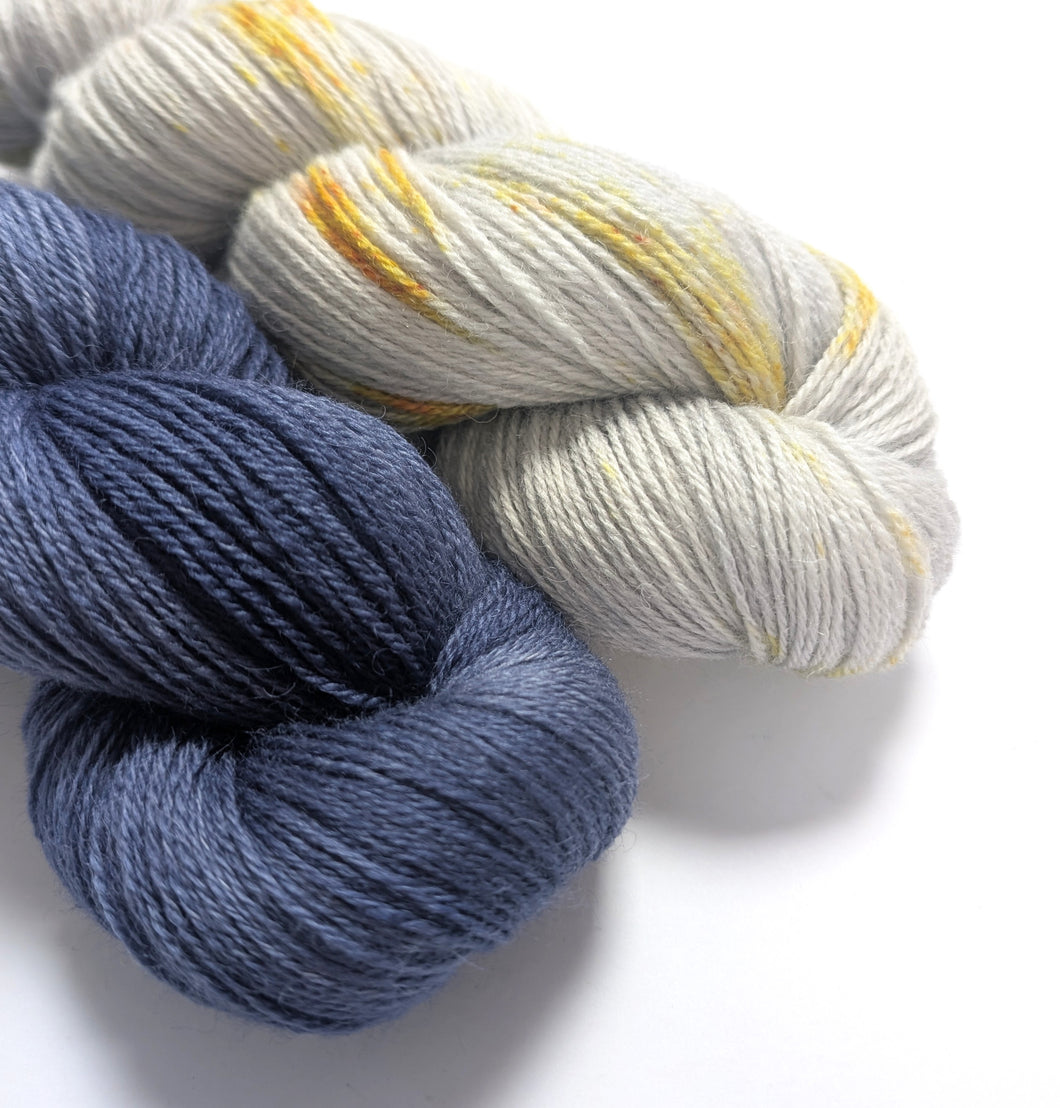 Starlight sets.  2 x 100g British wool 4ply with silk.