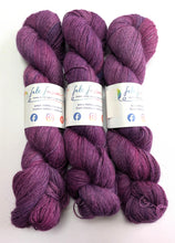 Load image into Gallery viewer, Purple Haze on 100% llama 4ply/fingering weight yarn. Grey base.
