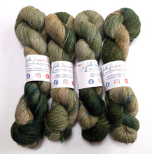 Load image into Gallery viewer, Legolas on 100% llama 4ply/fingering weight yarn. Grey base.
