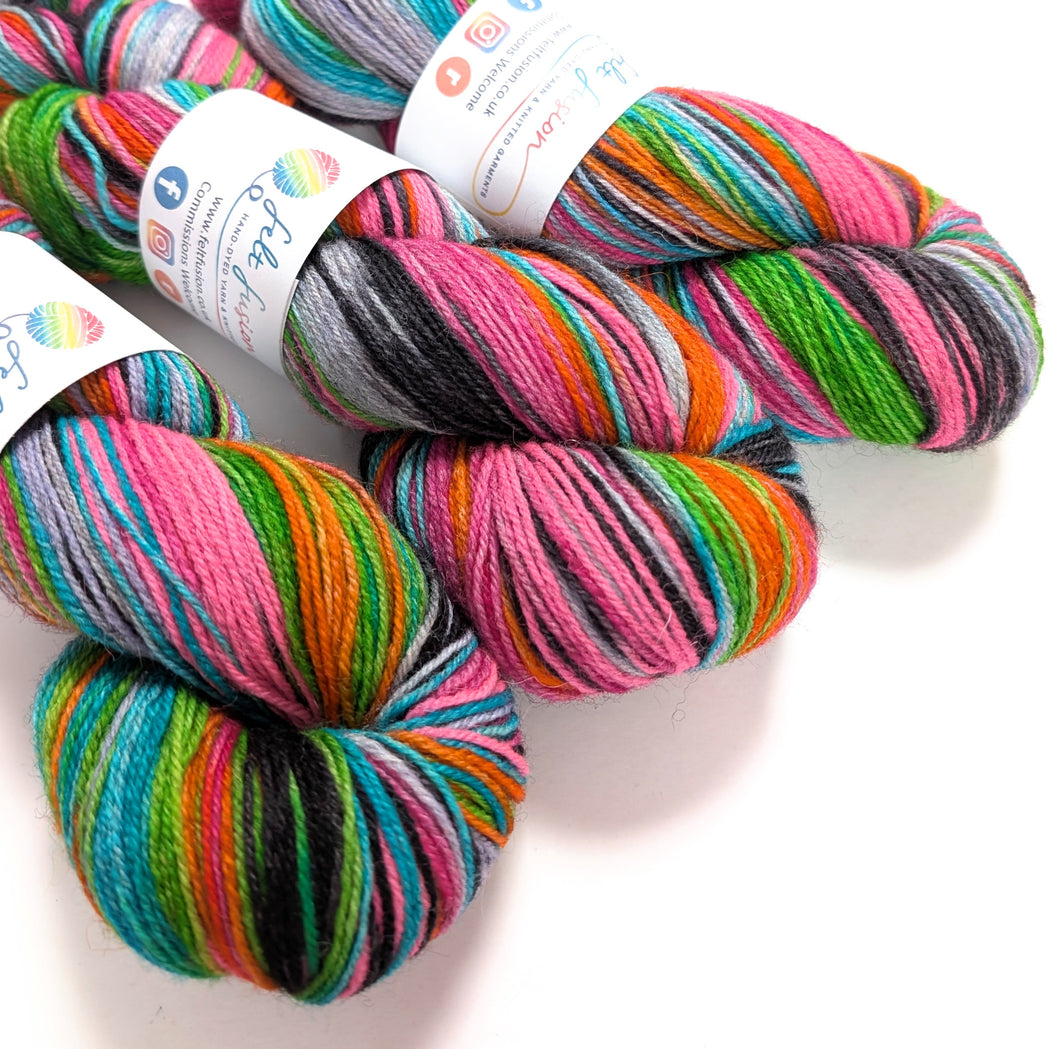 Hair Up! hand dyed on Exmoor sock yarn.