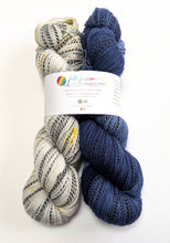 Load image into Gallery viewer, Starlight yarn set on 'zebra' sock yarn.
