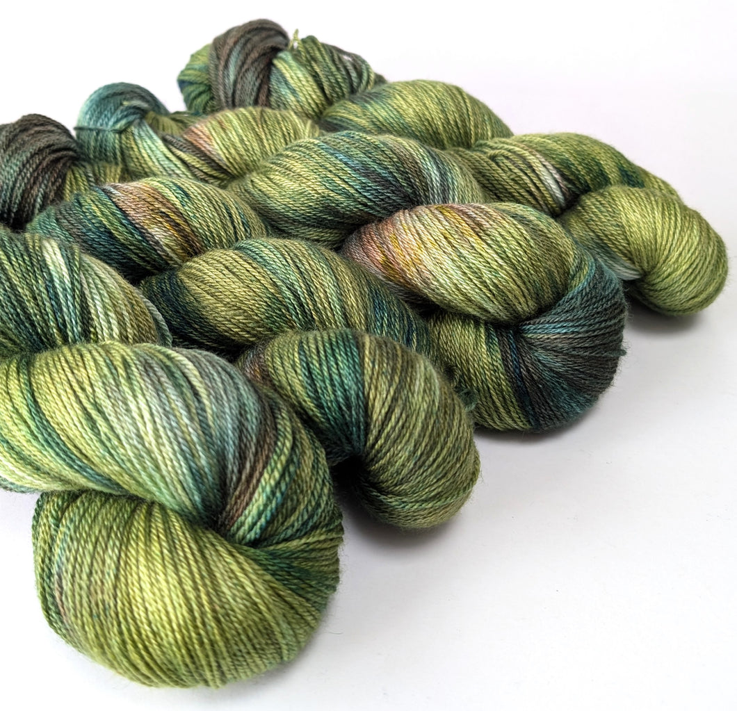 Entwood on SW BFL/silk/cashmere 4ply/fingering weight.