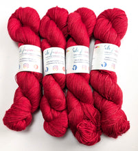 Load image into Gallery viewer, Red on baby camel/silk 4ply/fingering weight yarn.
