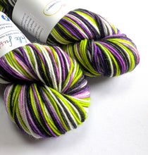 Load image into Gallery viewer, Two skeins of multicolored yarn with labels on a white background
