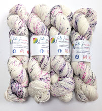 Load image into Gallery viewer, Gothic Speckles on a superwash Merino/nylon/sparkle sock yarn.
