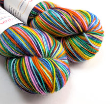 Load image into Gallery viewer, Two skeins of multicolored yarn on a white background
