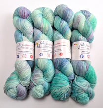 Load image into Gallery viewer, Sea Foam on superwash BFL/nylon sock yarn.

