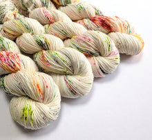 Load image into Gallery viewer, Murder on the Dancefloor on superwash merino singles 4ply yarn.
