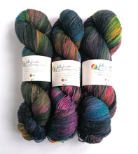 Load image into Gallery viewer, Petrol Head hand dyed on superwash merino/nylon/sparkle sock yarn. freeshipping - Felt Fusion
