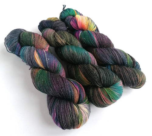 Petrol Head hand dyed on superwash merino/nylon/sparkle sock yarn. freeshipping - Felt Fusion