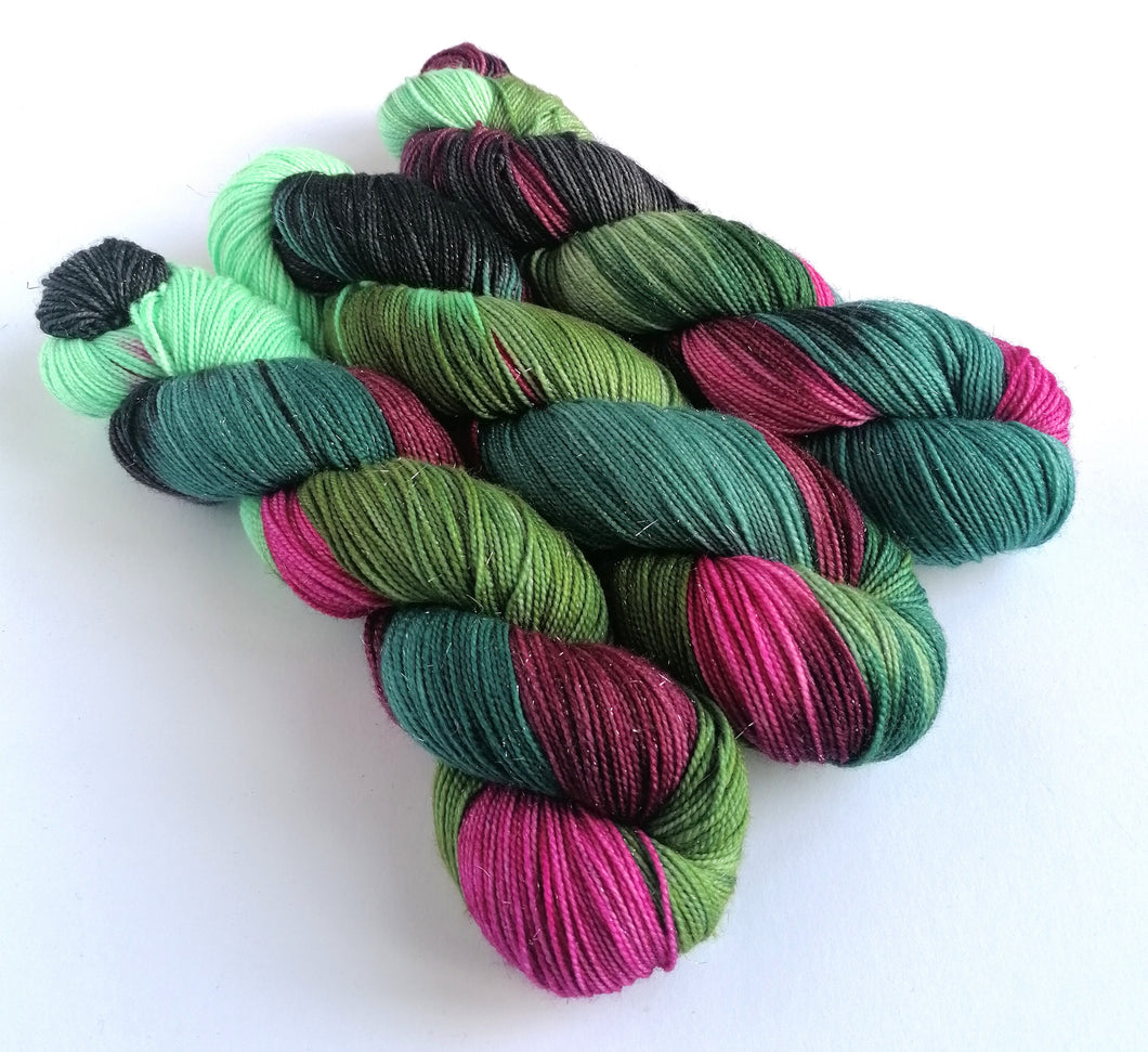 Pretty Pink Polly on superwash merino/nylon/sparkle sock yarn. freeshipping - Felt Fusion