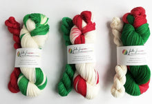 Load image into Gallery viewer, Christmas self-striping sock yarn pre-order - hand dyed yarn - Dyed to Order.
