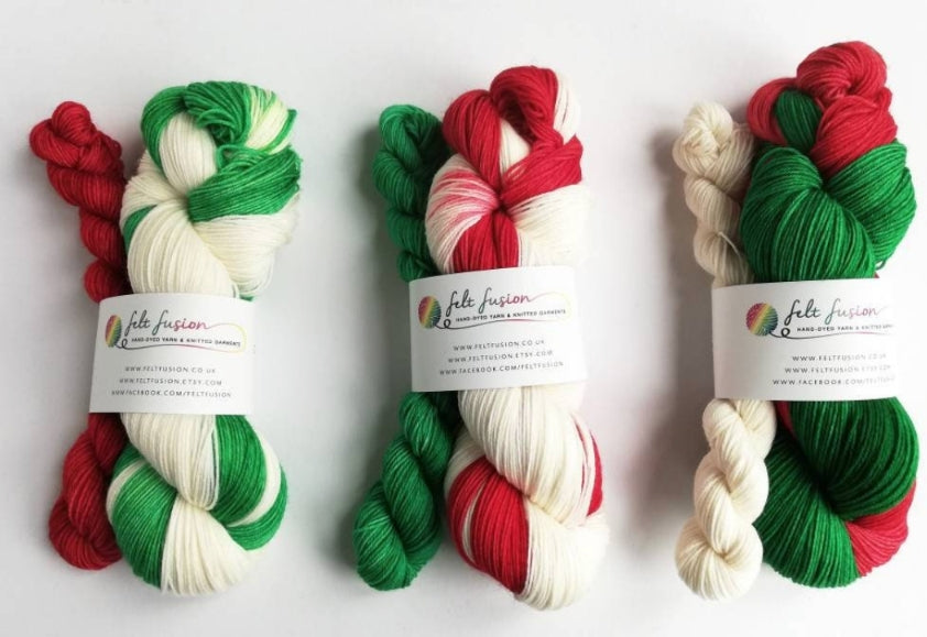 Christmas self-striping sock yarn pre-order - hand dyed yarn - Dyed to Order.