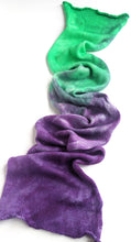 Load image into Gallery viewer, Superwash merino/silk 4ply blank, in green and purple.
