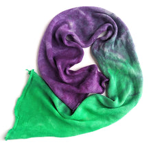 Load image into Gallery viewer, Superwash merino/silk 4ply blank, in green and purple.
