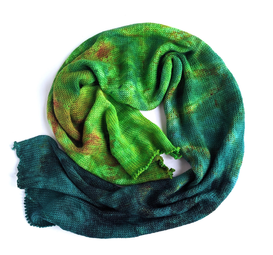 Green gradient superwash merino/nylon sock yarn blank.