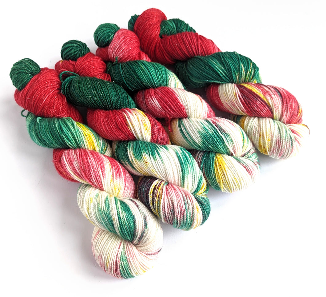 Jingle Bells on superwash merino/nylon/sparkle sock yarn.