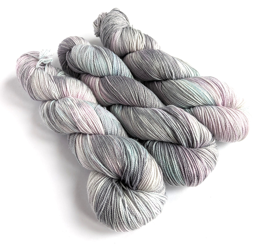 Zephyr on a superwash Merino/nylon/sparkle sock yarn.