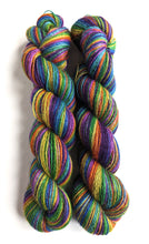Load image into Gallery viewer, Wintertime Rainbow on 100% llama 4ply/fingering weight yarn. Grey base.

