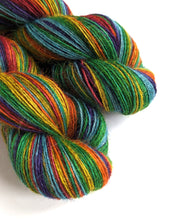 Load image into Gallery viewer, Rainbow on 100% llama 4ply/fingering weight yarn. Grey base.
