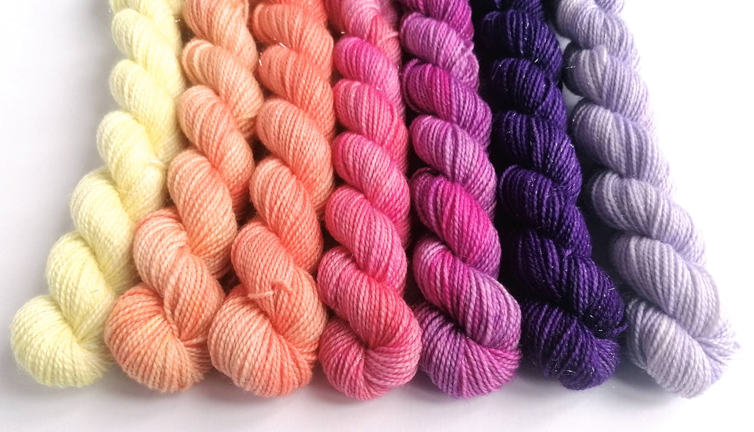 Hand dyed mini skeins. 7 x 20g - Reflections freeshipping - Felt Fusion