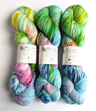 Load image into Gallery viewer, Festival on superwash Merino/nylon/sparkle sock yarn.
