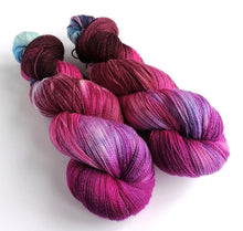 Load image into Gallery viewer, Hand dyed Lace yarn in a Merino Silk Sparkle base in Gothic Rose. freeshipping - Felt Fusion
