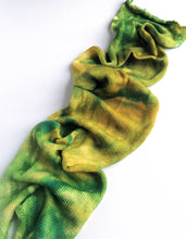 Load image into Gallery viewer, Hand dyed sock blank in a superwash merino/silk base in greens and gold. freeshipping - Felt Fusion
