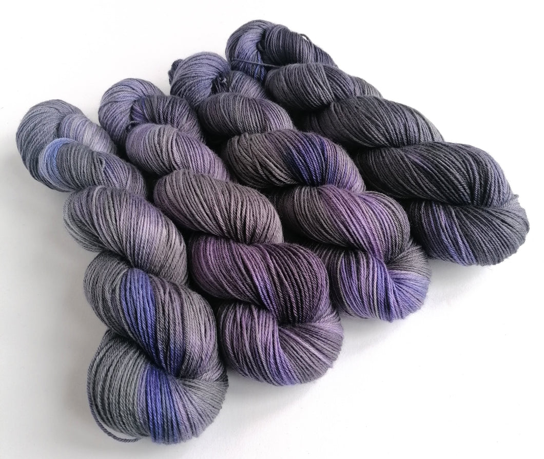 Greys and purples, hand dyed on an organic merino/silk 4ply yarn. Non-superwash. freeshipping - Felt Fusion