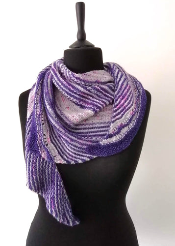 Hand knitted purple and grey shawl freeshipping - Felt Fusion