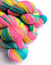 Load image into Gallery viewer, Lady Glitter Sparkles, hand dyed on superwash BFL aran.
